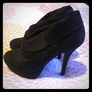 Black suede ankle booties.